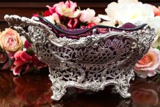 画像4: アンティークシルバー 純銀製(925) ヴィクトリアンロココ　ハンドカット総透かし細工　バスケット　 (4)