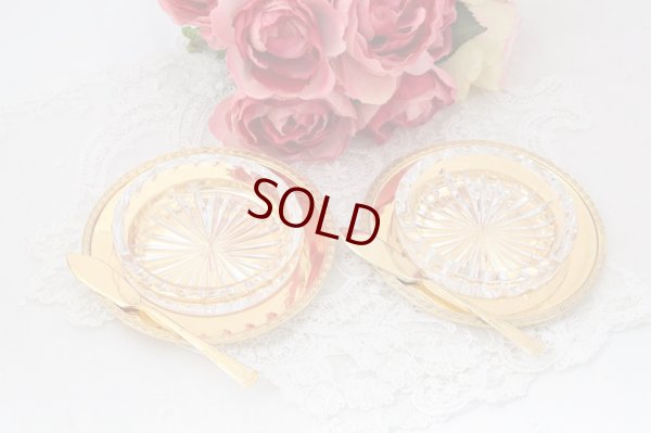 画像4: 純銀製(925) 1971年 総金鍍金 ハンドカットクリスタルグラス ペア バターディッシュセット