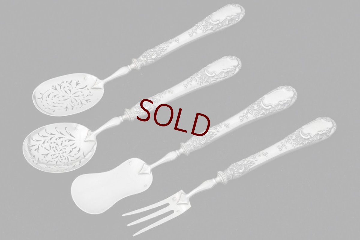 画像2: アンティークシルバー、フランス製 ロココスタイル 純銀(950) サービングカトラリー4点セット (2)