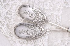 画像4: アンティークシルバー、純銀製 Walker & Hall  白蝶貝 デザートサービングスプーンペアセット (4)