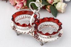 画像4: ヴィンテージシルバー シルバープレート　1930年前後　ペインテッドグラス　ダブルジャムディッシュ (4)