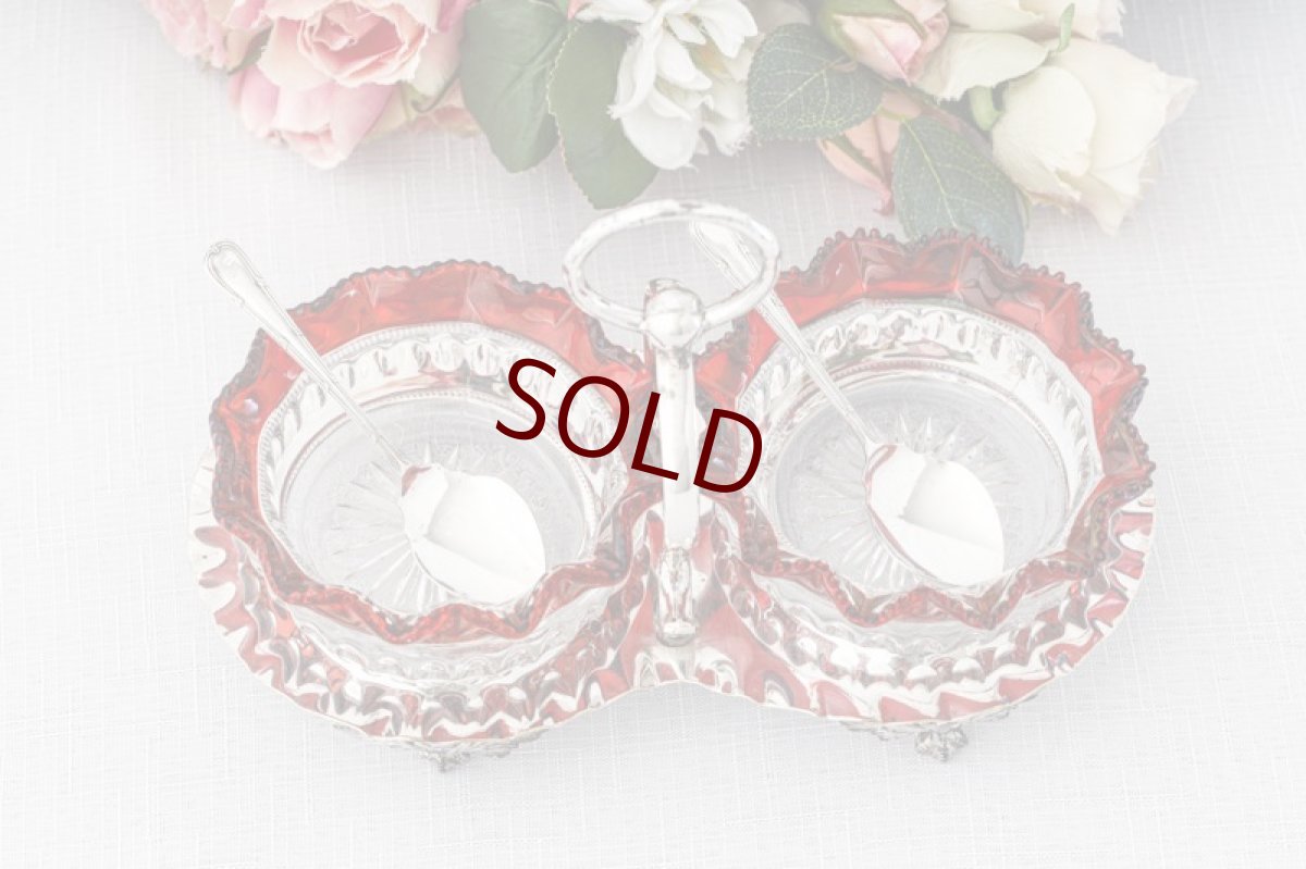 画像5: ヴィンテージシルバー シルバープレート　1930年前後　ペインテッドグラス　ダブルジャムディッシュ (5)