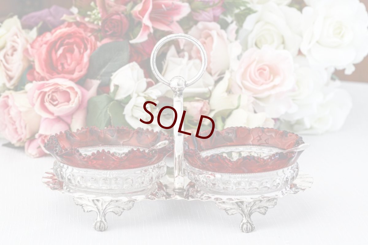 画像2: ヴィンテージシルバー シルバープレート　1930年前後　ペインテッドグラス　ダブルジャムディッシュ (2)