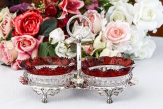 画像2: ヴィンテージシルバー シルバープレート　1930年前後　ペインテッドグラス　ダブルジャムディッシュ (2)