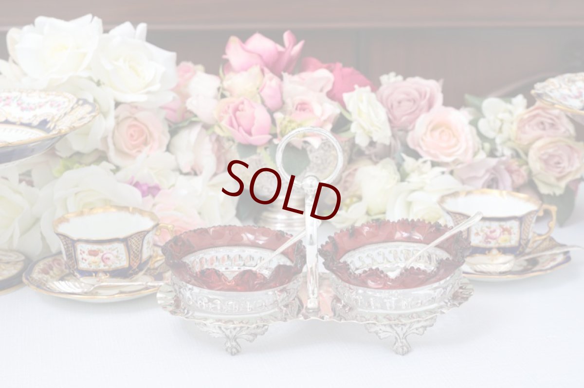 画像9: ヴィンテージシルバー シルバープレート　1930年前後　ペインテッドグラス　ダブルジャムディッシュ (9)