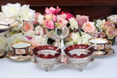 画像9: ヴィンテージシルバー シルバープレート　1930年前後　ペインテッドグラス　ダブルジャムディッシュ (9)