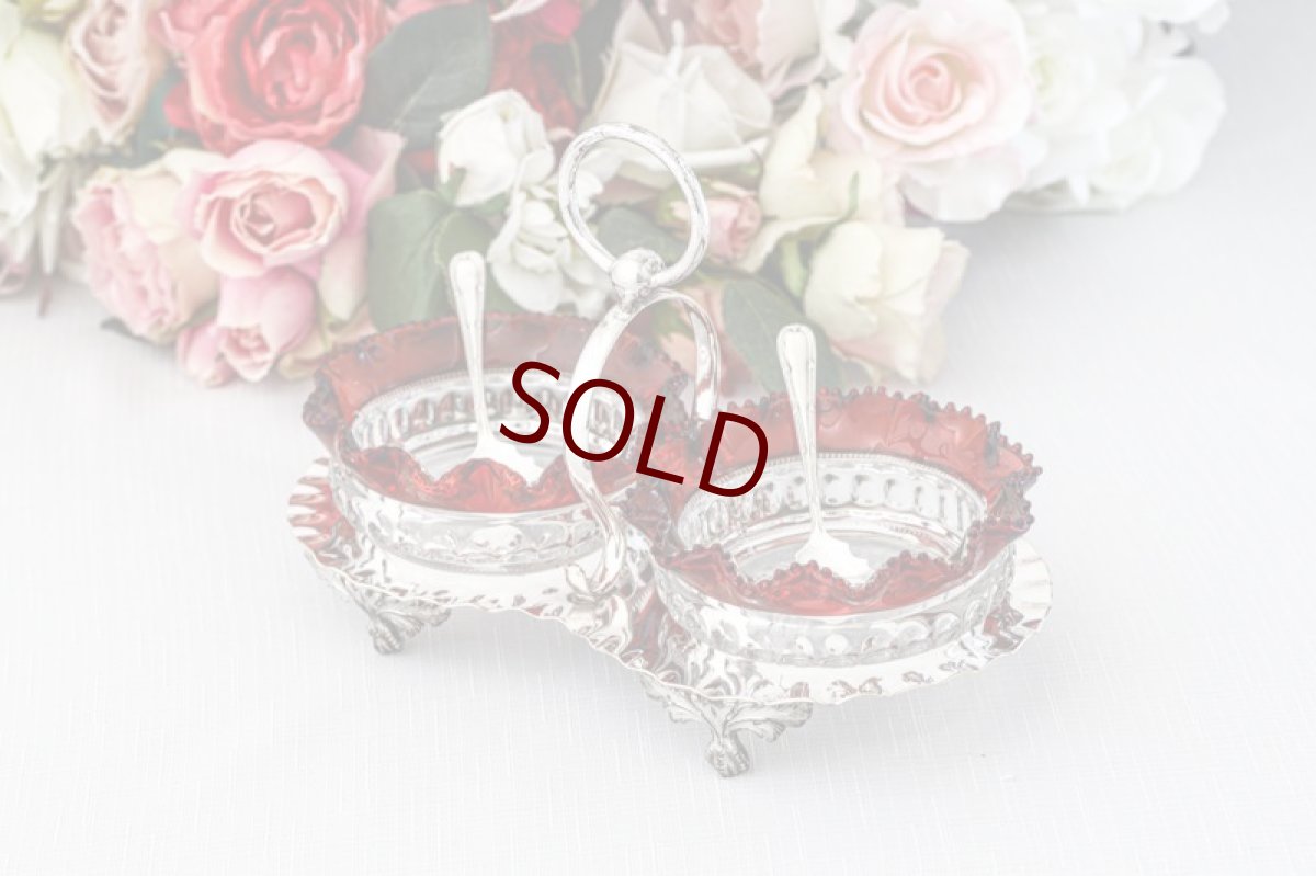 画像3: ヴィンテージシルバー シルバープレート　1930年前後　ペインテッドグラス　ダブルジャムディッシュ (3)