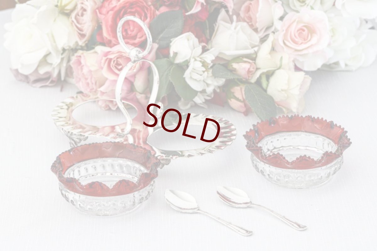 画像6: ヴィンテージシルバー シルバープレート　1930年前後　ペインテッドグラス　ダブルジャムディッシュ (6)