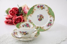 画像1: ヴィンテージ陶磁器　パラゴン　手描き 野鳥と薔薇とガーデンフラワー　トリオセット (1)