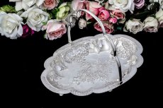 画像1: アンティークシルバー ヴィクトリアン シルバープレート 美彫 薔薇お花とスクロール、ケーキバスケット (1)