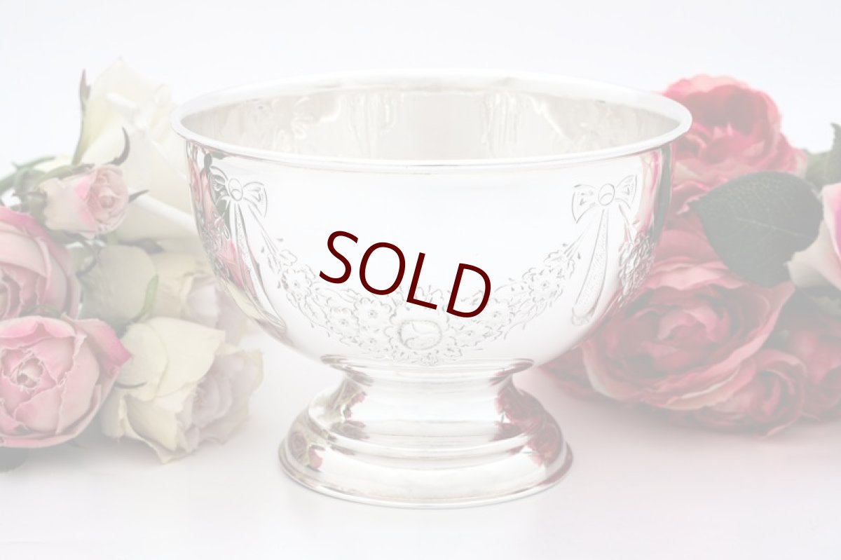 画像2: アンティークシルバー,ヴィクトリア時代後期 リボンと薔薇のガーランド ローズボウル (2)