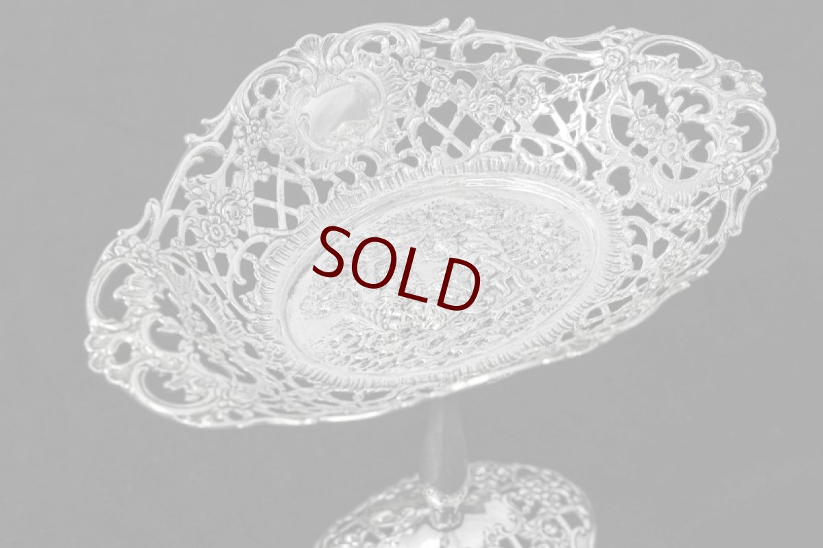 画像6: アンティークシルバー 純銀製（925)薔薇とスクロールの透かし細工 ロココスタイル コンポート＆ボンボンディッシュセット (6)