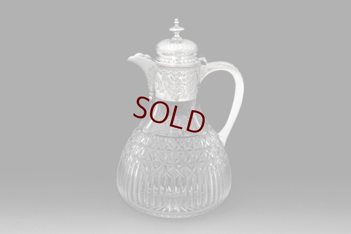 画像10: アンティークシルバー、シルバープレート製、 1900年前後　ハンドカットグラス クラレットジャグ  (10)