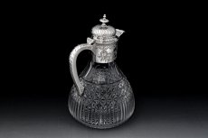画像9: アンティークシルバー、シルバープレート製、 1900年前後　ハンドカットグラス クラレットジャグ  (9)