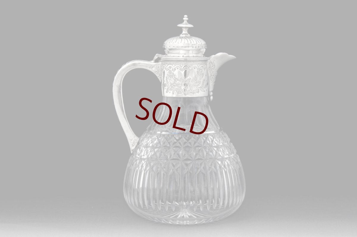 画像6: アンティークシルバー、シルバープレート製、 1900年前後　ハンドカットグラス クラレットジャグ  (6)