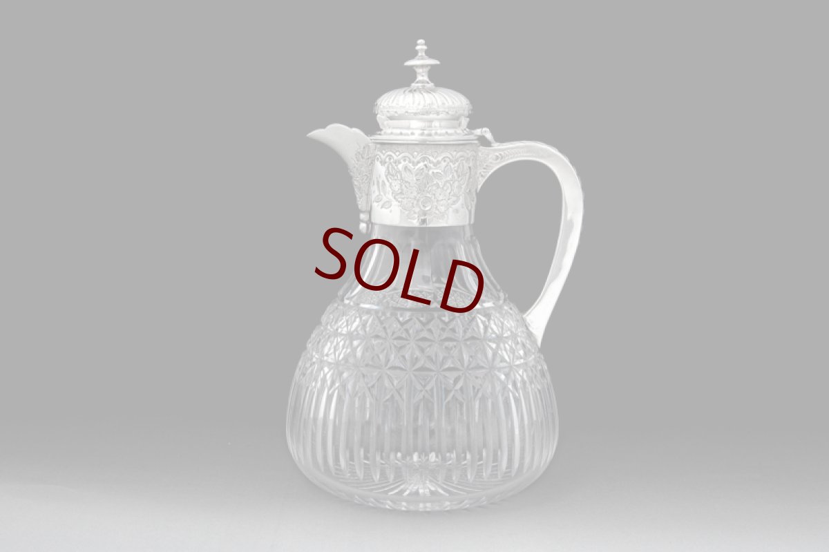 画像3: アンティークシルバー、シルバープレート製、 1900年前後　ハンドカットグラス クラレットジャグ  (3)