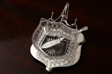 画像3: アンティークシルバー、シルバープレート製  ヴィクトリアン グラス バターディッシュ (3)