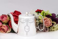 画像6: ヴィンテージシルバー、1930-40年代　手彫りリボンガーランド　ホテルスタイル　ティーポット (6)