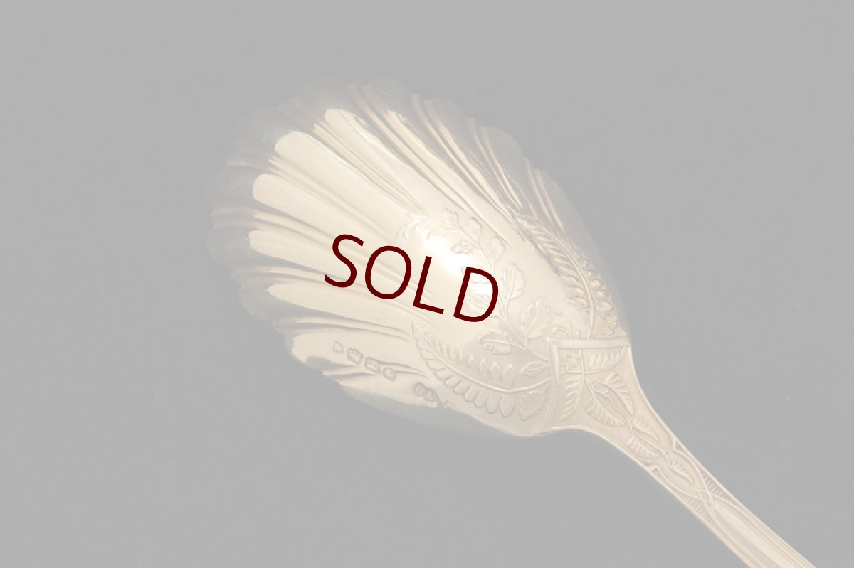 画像6: アンティークシルバー 純銀製(925)  1872年 Chawner & Co. 総金鍍金 ペア　デザートサービングスプーンセット (6)