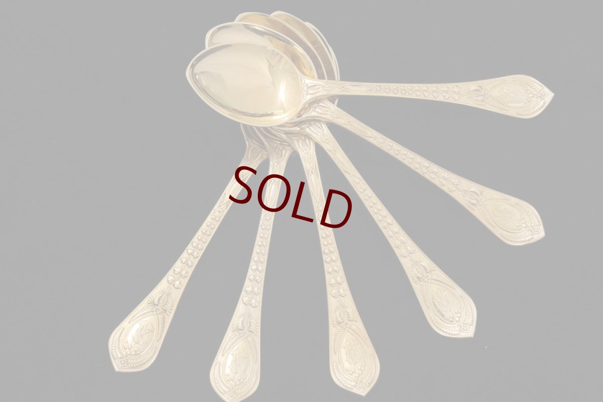 画像6: アンティークシルバー 純銀製(925)  1872年 Chawner & Co. 総金鍍金 アイスクリームスプーン6本セット (6)