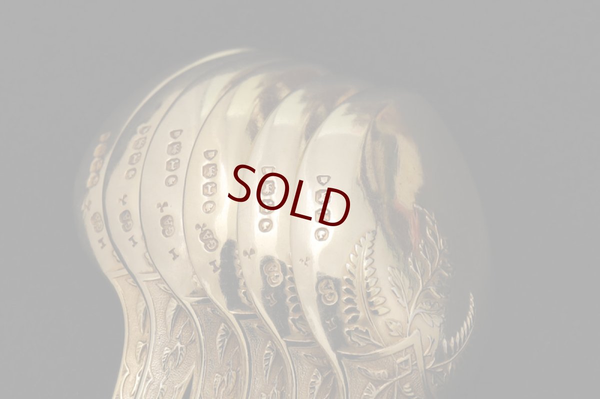 画像9: アンティークシルバー 純銀製(925)  1872年 Chawner & Co. 総金鍍金 アイスクリームスプーン6本セット (9)