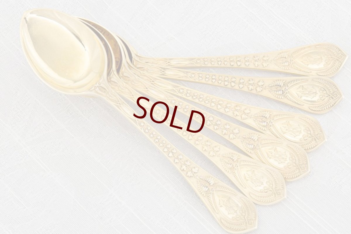 画像3: アンティークシルバー 純銀製(925)  1872年 Chawner & Co. 総金鍍金 アイスクリームスプーン6本セット (3)