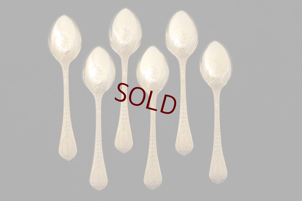 画像5: アンティークシルバー 純銀製(925)  1872年 Chawner & Co. 総金鍍金 アイスクリームスプーン6本セット (5)