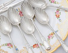 画像2: 純銀製(925)　アンティークシルバー 1898年　ブライトカットハンドル　シェル型ボウル　ティースプーン6本、シュガートングセット (2)