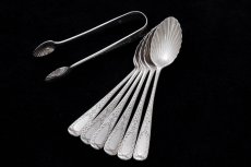 画像4: 純銀製(925)　アンティークシルバー 1898年　ブライトカットハンドル　シェル型ボウル　ティースプーン6本、シュガートングセット (4)