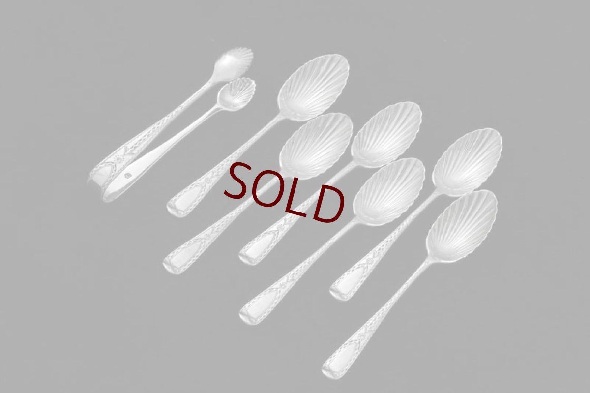 画像6: 純銀製(925)　アンティークシルバー 1898年　ブライトカットハンドル　シェル型ボウル　ティースプーン6本、シュガートングセット (6)