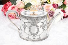 画像7: アンティークシルバー、ｃ.1900　手彫り　フラワーバスケットのガーランド　ティーポット (7)