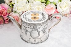 画像3: アンティークシルバー、ｃ.1900　手彫り　フラワーバスケットのガーランド　ティーポット (3)