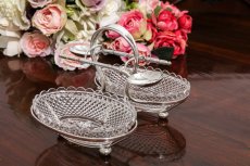 画像2: アンティークシルバー、シルバープレート　Mappin & Webb　1900年ごろ　カットグラス　ダブルジャムディッシュ (2)