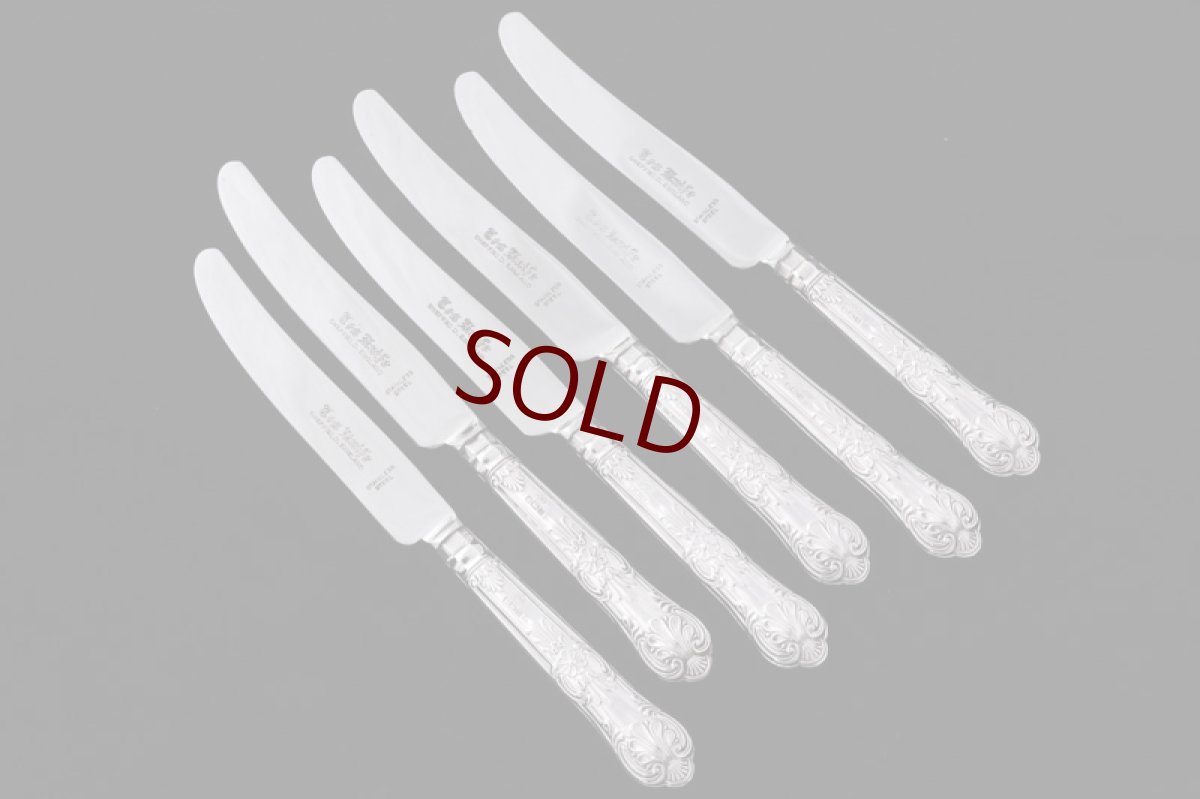 画像2: ヴィンテージシルバー、純銀(925) 1976年　ステンレスブレード  純銀 クイーンズパターンハンドル  ティーナイフ6本セット (2)