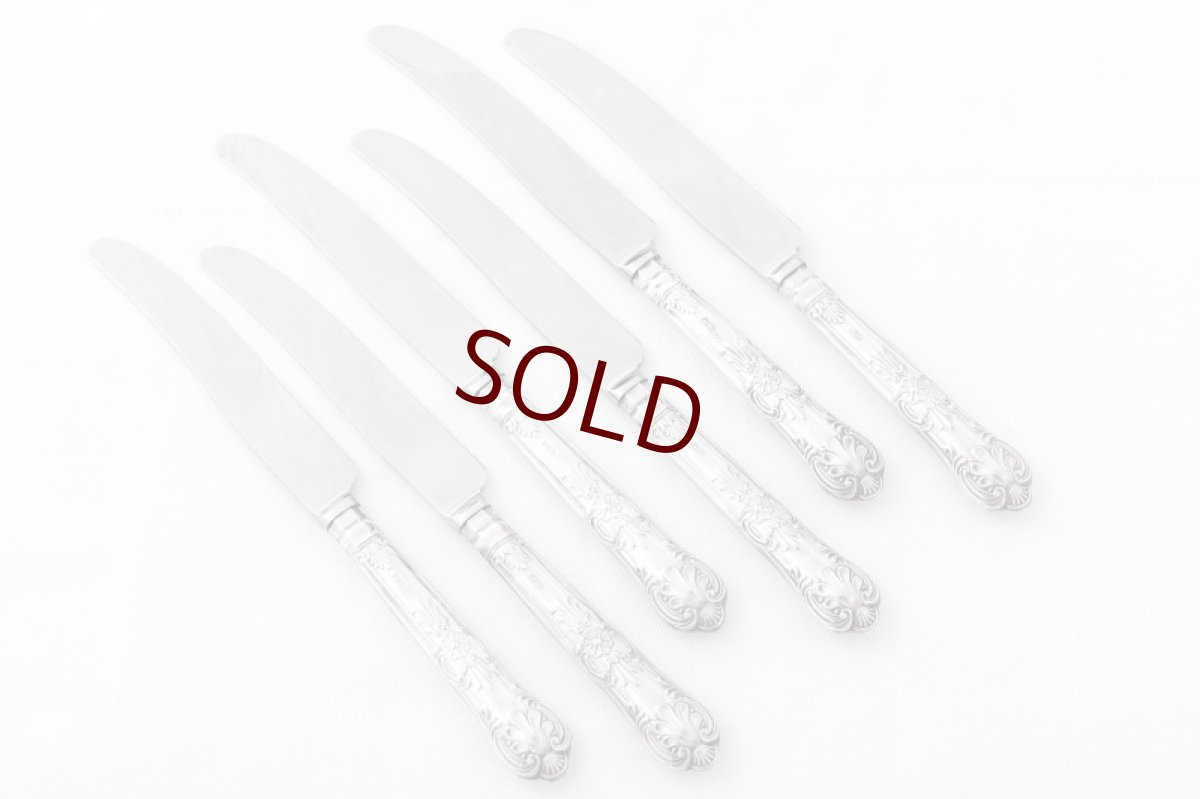 画像8: ヴィンテージシルバー、純銀(925) 1976年　ステンレスブレード  純銀 クイーンズパターンハンドル  ティーナイフ6本セット (8)