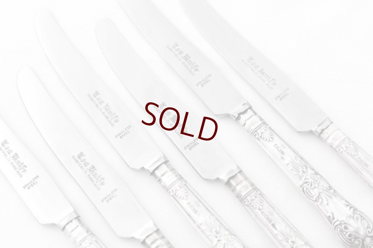 画像7: ヴィンテージシルバー、純銀(925) 1976年　ステンレスブレード  純銀 クイーンズパターンハンドル  ティーナイフ6本セット (7)