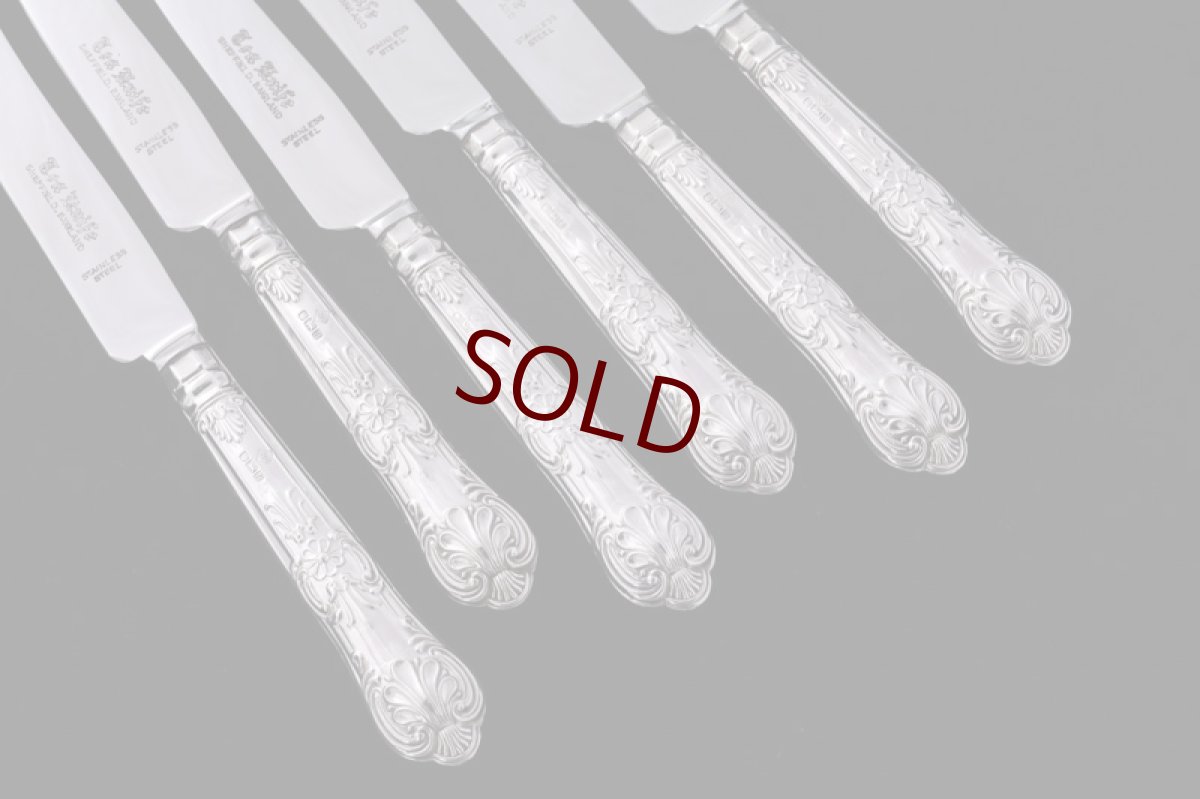 画像4: ヴィンテージシルバー、純銀(925) 1976年　ステンレスブレード  純銀 クイーンズパターンハンドル  ティーナイフ6本セット (4)