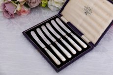 画像1: ヴィンテージ 1924年　純銀(925)フェルール　ステンレスブレード  白蝶貝ハンドル  ティーナイフ6本セット (1)