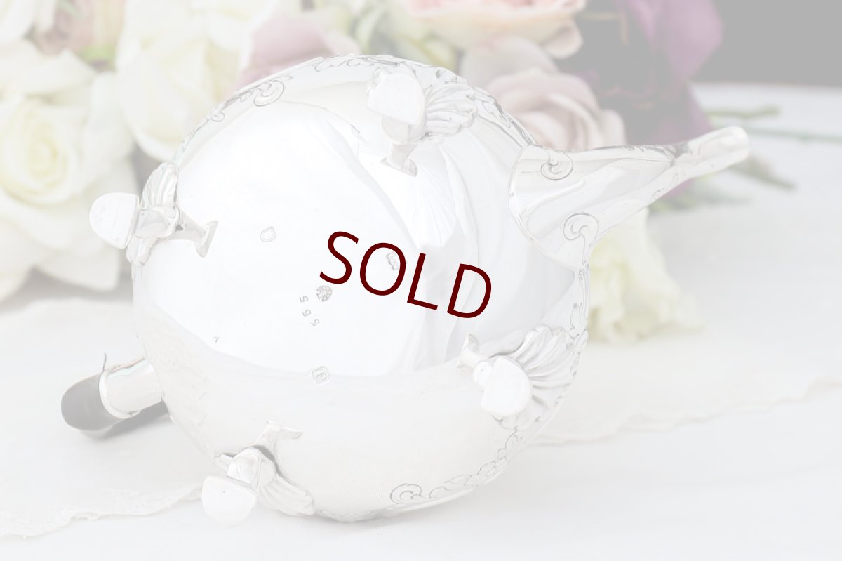 画像8: アンティークシルバー、純銀製（925）1900年 バーナード スクロールとお花のバチェラーサイズ　ティーポット (8)