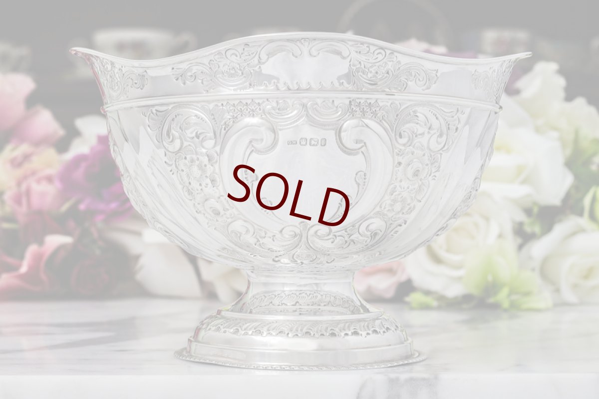 画像1: アンティークシルバー、純銀製（925）1898年 薔薇とお花 ローズボウル (1)