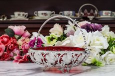 画像1: アンティークシルバー、シルバープレート ヴィクトリアン 葡萄の透かし細工 クランベリーグラス　バスケット (1)