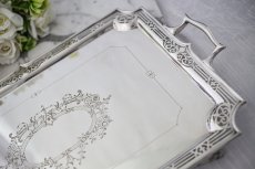 画像3: アンティークシルバー、シルバープレート製  ヴィクトリア時代 スクロールの透かし細工ボーダー、美手彫り彫刻 大型トレイ (3)