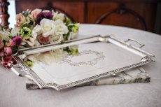 画像7: アンティークシルバー、シルバープレート製  ヴィクトリア時代 スクロールの透かし細工ボーダー、美手彫り彫刻 大型トレイ (7)