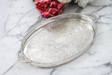 画像1: ヴィンテージシルバー　シルバープレート　オーバル ハンドル付きギャラリートレイ (1)