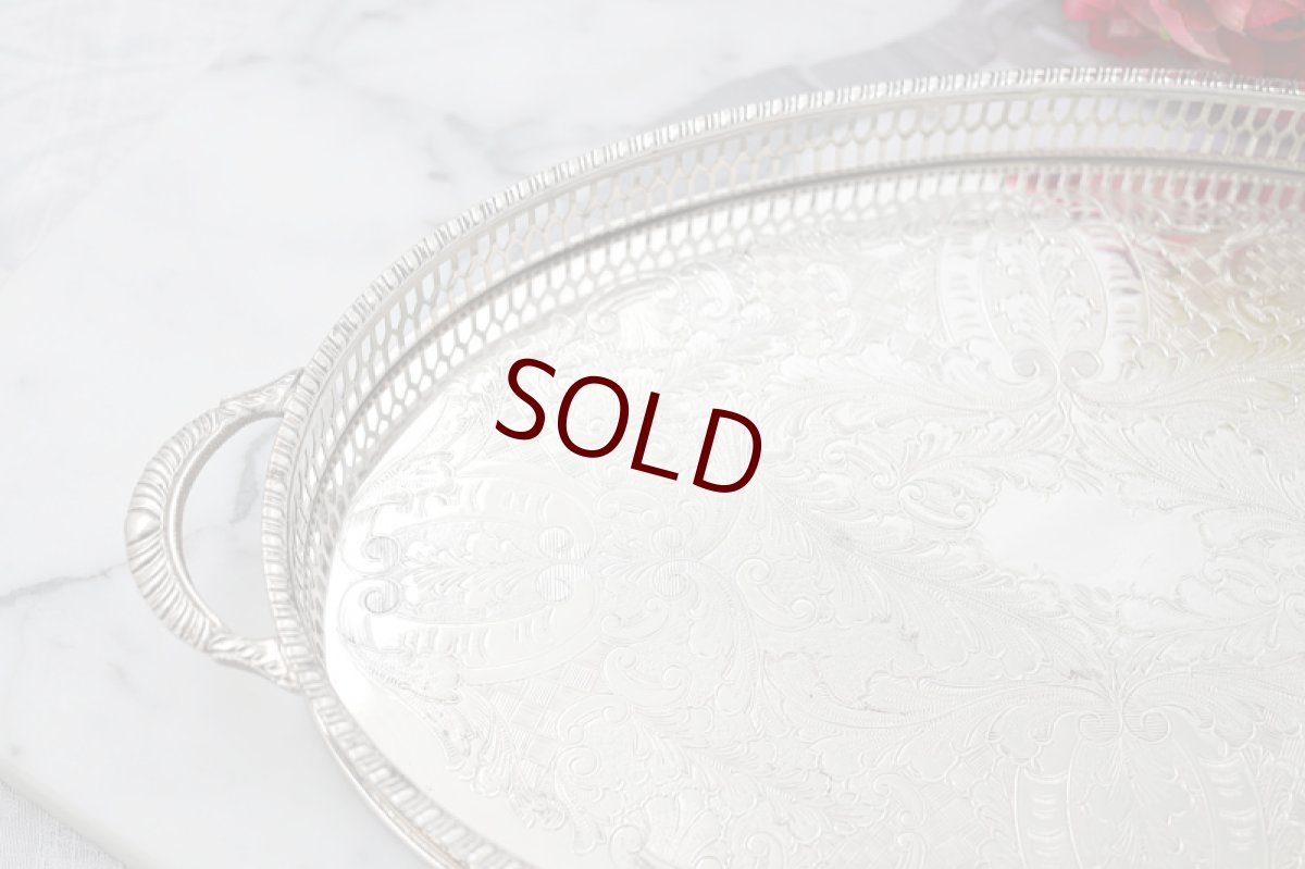 画像3: ヴィンテージシルバー　シルバープレート　オーバル ハンドル付きギャラリートレイ (3)