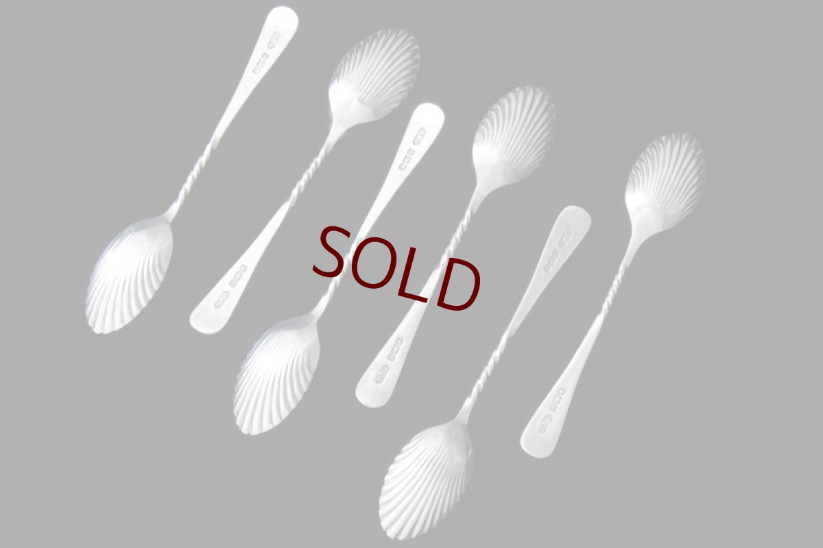 画像3: アンティークシルバー 純銀製(925) 1905年 ロココ調 ハンドル貝のボウル　ティースプーン6本セット (3)