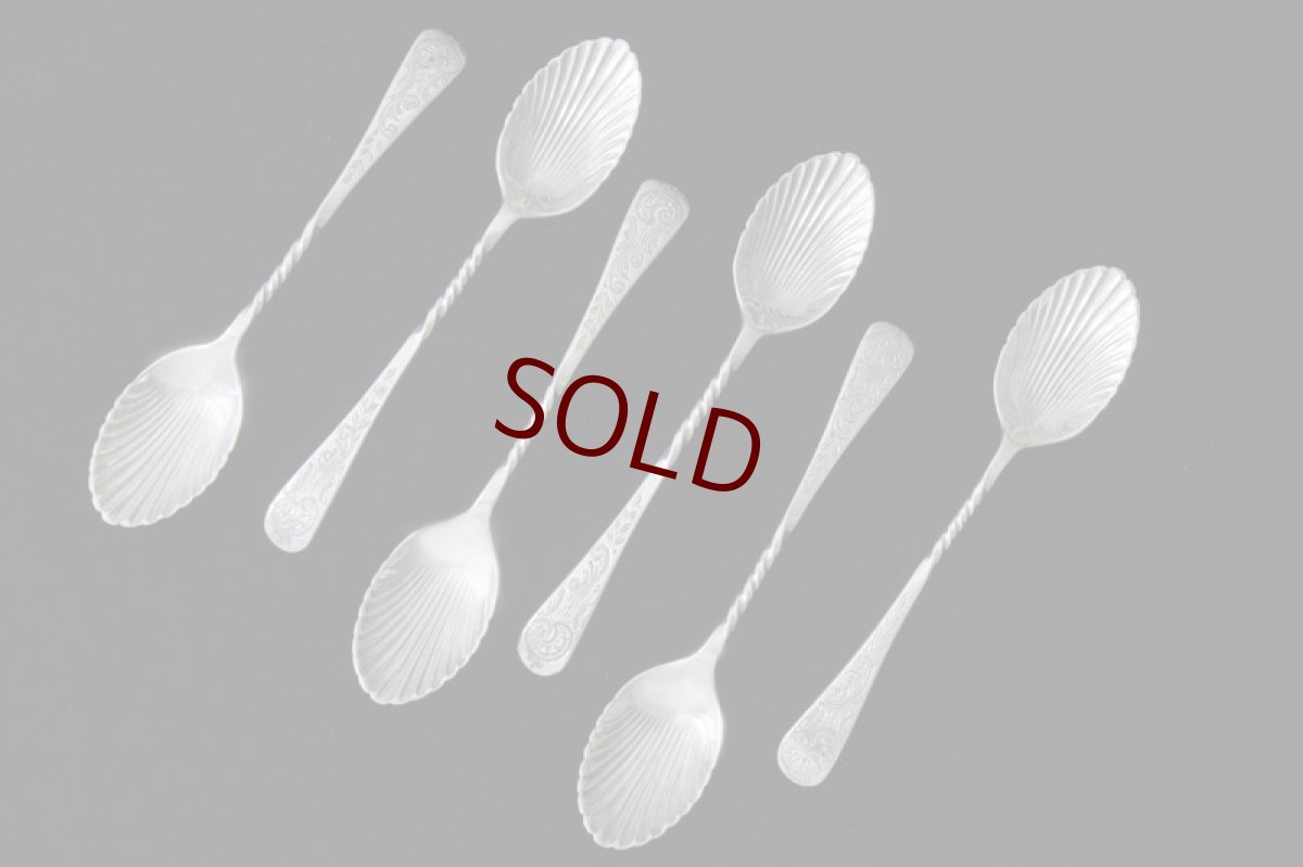 画像2: アンティークシルバー 純銀製(925) 1905年 ロココ調 ハンドル貝のボウル　ティースプーン6本セット (2)