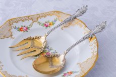 画像1: アンティークシルバー、シルバープレート製 1900年前後　ギルト　サービングカトラリーセット (1)