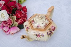 画像10: アンティーク陶器　1920年前後　アイボリーブラッシュ風　薔薇とお花のティーポット (10)