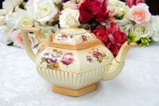 画像4: アンティーク陶器　1920年前後　アイボリーブラッシュ風　薔薇とお花のティーポット (4)